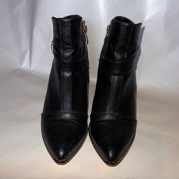 Cape Robbin Black Snake Block Heel Booties with Gold Buckle and Studs - Picture 2 of 4